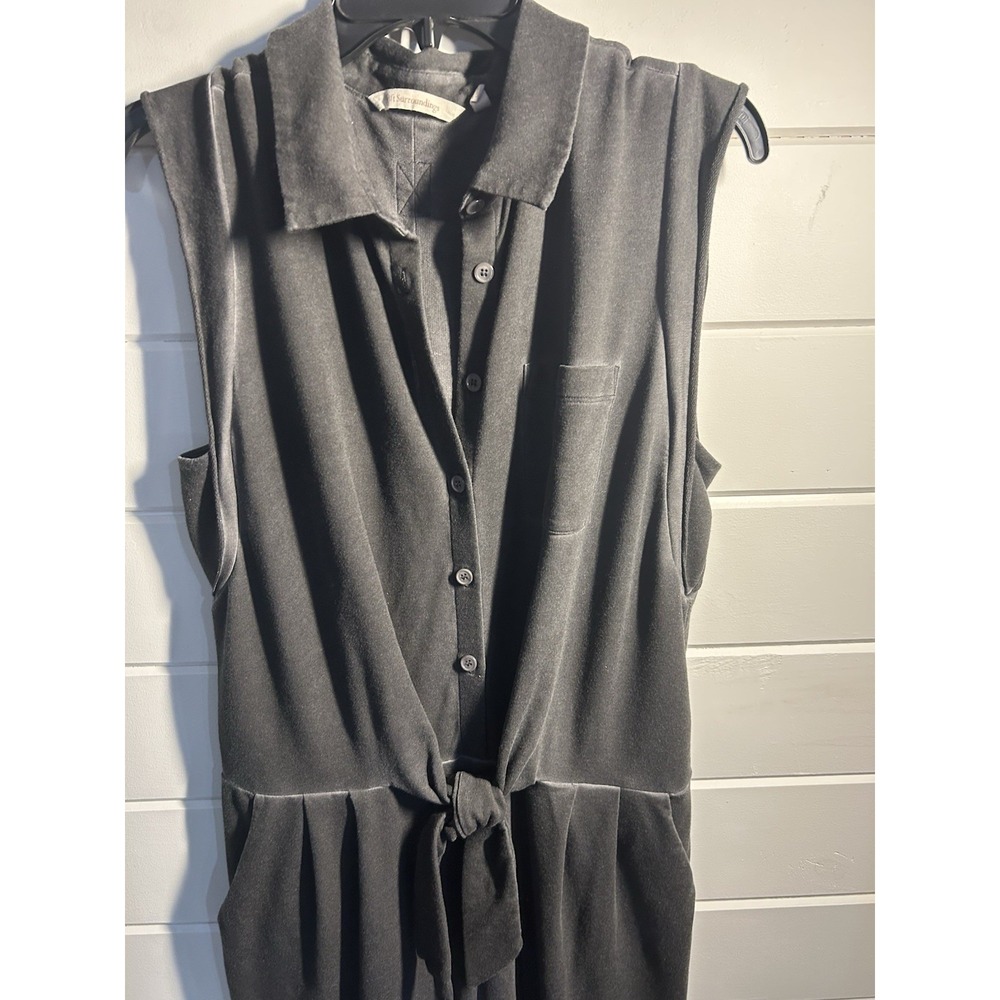 Soft Surroundings Black Sleeveless Collared Tie Waist Jumpsuit M Pockets